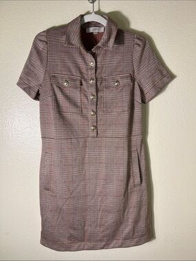 LOFT Brown Multi Plaid Short-Sleeve Dress size 4